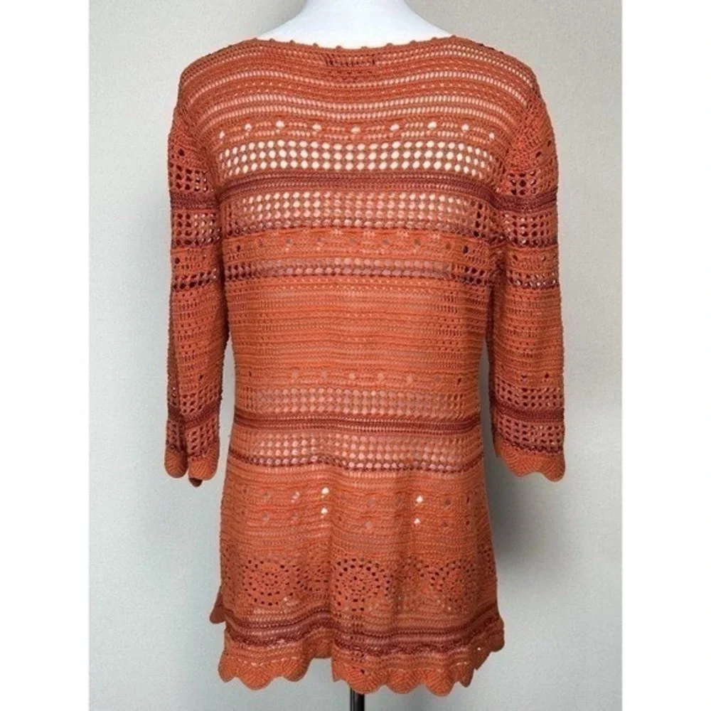 Premise Women's Open Knit Sweater Tunic Cover Up Orange Rust Sz L Boho Hippie